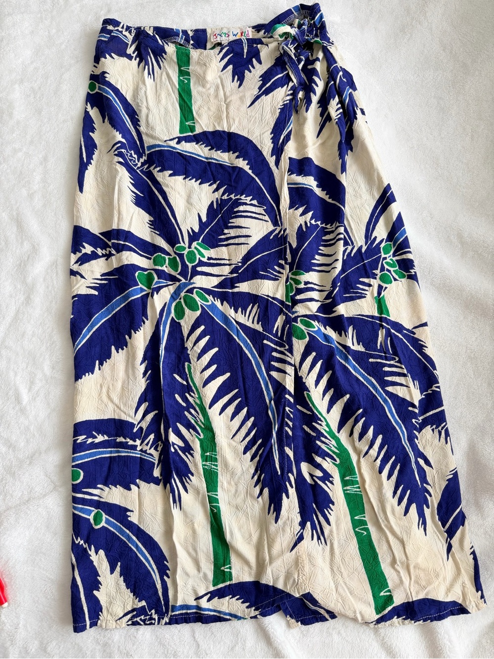 Jams World Cream Wrap Skirt with Blue Palm & Green Trunk Print 100% Rayon Size M